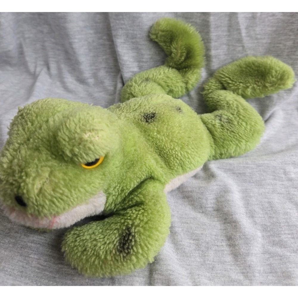 Vintage 1976 Dakin Frog 10" Plush Green Stuffed Animal Yellow Eyes Floppy Legs